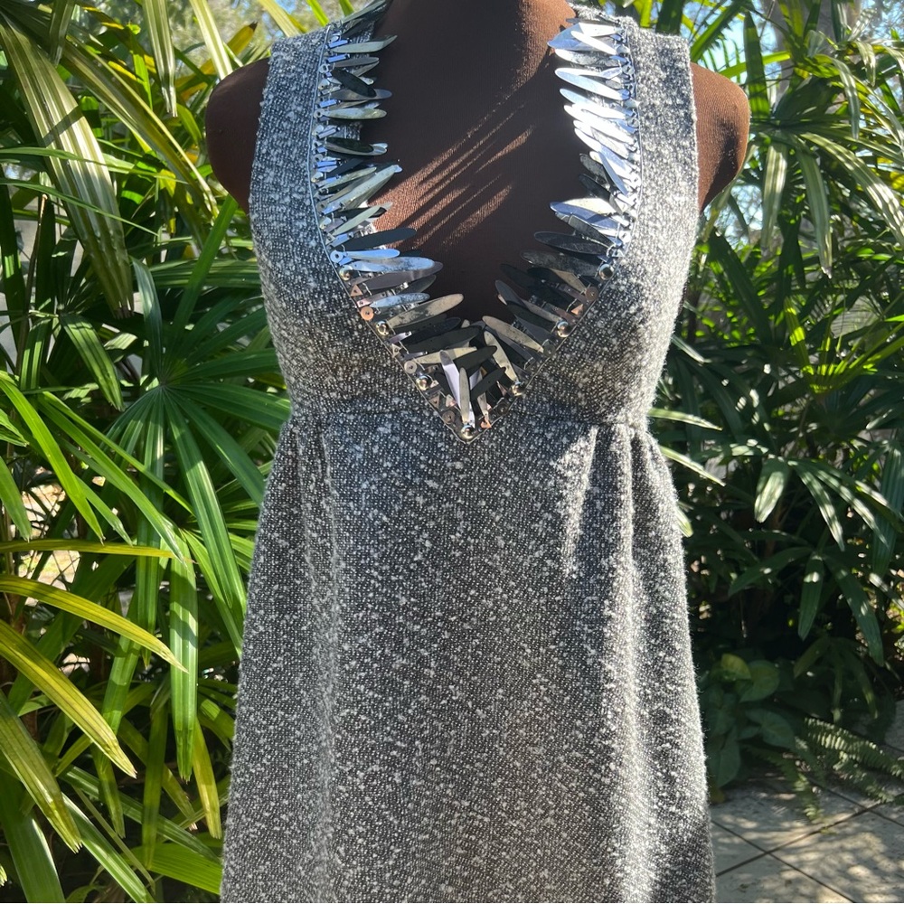 Edgy Sexy Gray Wool & Silver Backless Anna Sui Dress